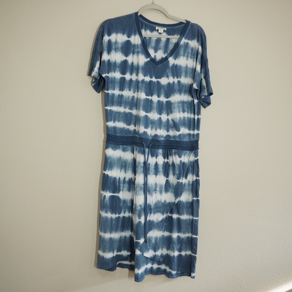 Sundance Size Medium T-Shirt Dress Blue Casual Tie Dye V-Neck Cotton Pocket